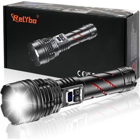 Lampe Torche Led Ultra Puissante 1000000 Lumen, Lampe De Poche Led Ultra Puissante, Lampe Led Torche Rechargeable, Lampe torche Tactique Puissante Flashlight 2 Interrupteur Pour Camping Urgence