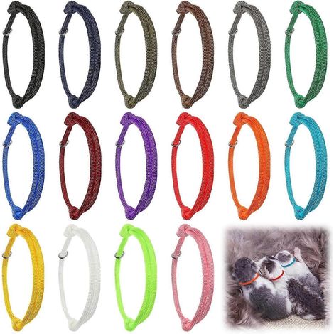 Lot de 16 colliers pour chiots, réglables, pour l'identification des nouveau-nés (chiens et chats), fournitures de mise bas (16 couleurs) (1/4)