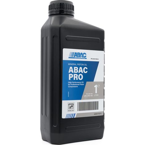 ABAC PRO Olio Lubrificante per Compressore d'Aria a Pistoni, Olio Minerale per Compressori, Fino a 250 Ore di Utilizzo, Grado di Viscosità ISO VG 100, Bottiglia da 1 L