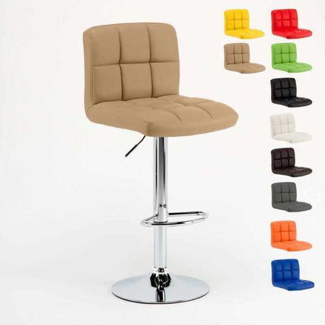 Tabouret de bar cuisine fixe pivotant réglable dossier repose-pied Atlanta - Beige (1/5)