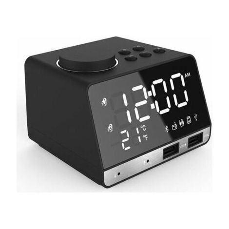 [JAMAIS UTILISÉ]LED double réveil miroir horloge Radio enceinte pour salle de bain basse sans fil bluetooth + port USB + FM Noir noir, Enlé (1/4)