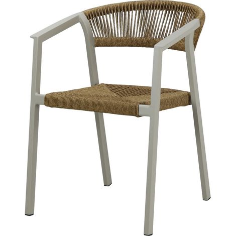 PROLOISIRS Fauteuil empilable en aluminium et rope - GABRIEL - Assise tressée - Coloris crème et naturel