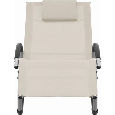 Chaise longue Transat Bain de soleil avec oreiller Crème Textilène (1/5)