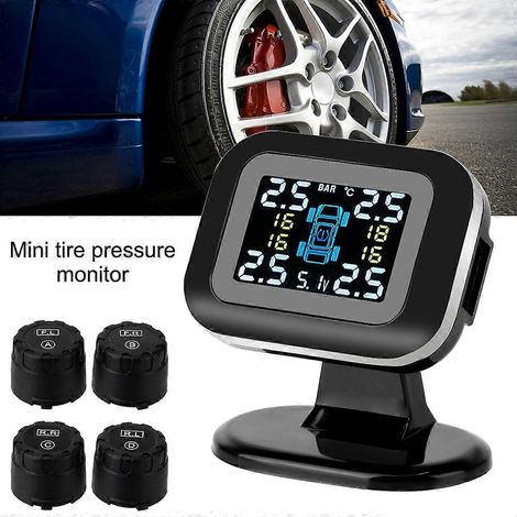 Sistema de alarma de seguridad para automóviles USB TPMS con 4 sensores externos y pantalla LCD. Mini sistema de monitoreo de presión de neumáticos para automóviles. (1/5)