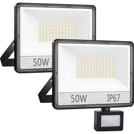50W Projecteur LED Extérieur avec Détecteur - IP67 Etanche Spot Exterieur 5000LM Brillante Projecteur Extérieur Avec Detecteur de Mouvement, Lampe de Sécurité pour Jardin Garage Patio, 2 Pièces