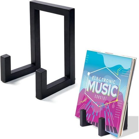 Porte-disques vinyles LP en métal, support de présentation et rangement autoportant, design minimaliste, également adapté aux livres de cuisine et magazines, noir (1/5)