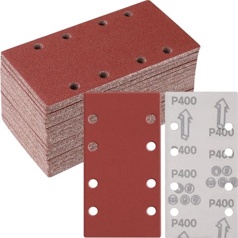 50 Pièces Papier a Poncer, 93 X 185mm Feuilles Abrasives 400 Grains Abrasives Papier pour Ponceuse Vibrante Polir et Enlever La Rouille (1/5)