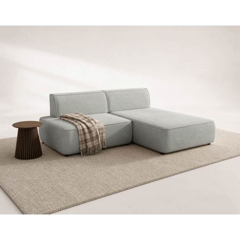 Lisette - canapé d'angle droit 4 places convertible avec coffre en velours - gris clair (1/5)