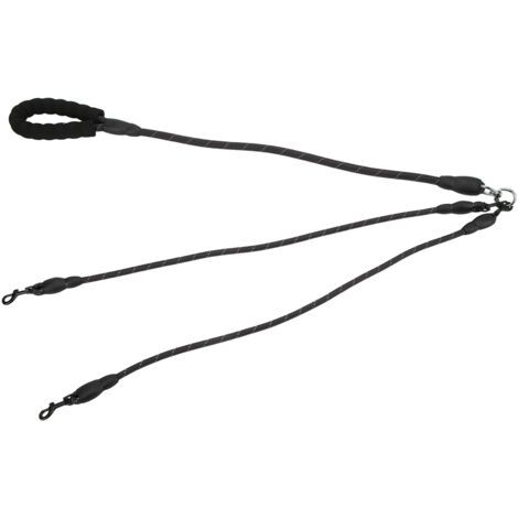 BUNTHAUS Laisse pour chien avec poignée en mousse - Rotation à 360°, réfléchissante - Pour randonnée, camping, plage - 2 attaches - Noir (1/5)