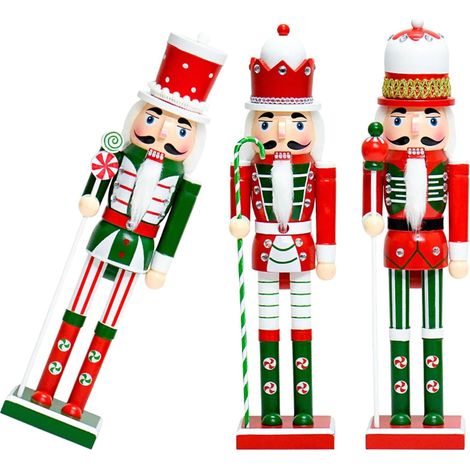 3pièces Lot de Figurines Soldats Casse-Noisette Décoration Bois Forme de Tête de Gâteau de Noël Ornements de Table pour Fêtes Anniversaire (1/5)
