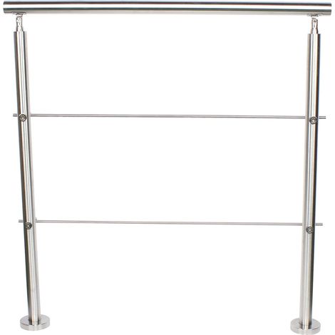Outdoor Handrail Safety Grab Rail 2-3 Step Stair Railing Kit Stainless Steel Stair Handrail Outside Metal Stair Railing for Indoor Outdoor Concrete Steps, Porch Steps (100cm with 2 cross bar)