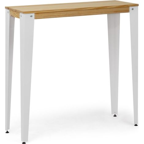 Mesa Lunds Alta 40x120x110cm Blanca en madera maciza de pino acabado natural estilo nórdico Industrial Box Furniture