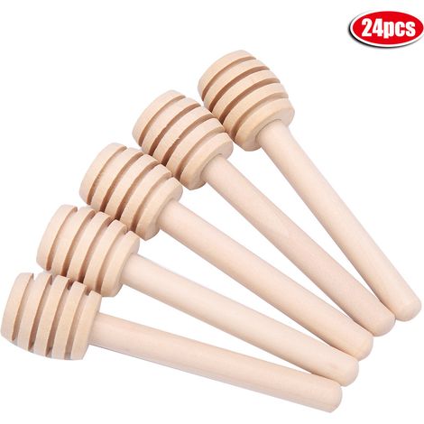 Lot de 24 bâtonnets en bois pour miel, sirop et confiture - Cuillères à dégouliner et agitateurs de cuisine (8 cm) (1/5)