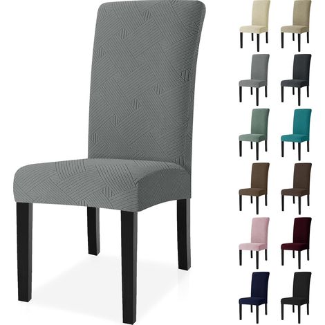 Housse de Chaise 4 Pièces, Extensible Housse Chaise Salle à Manger, Universel Housse pour Chaise, Housses de Chaises Lavable, Moderne Couvre Chaise Protege Chaise Decoration, Gris Clair (1/5)
