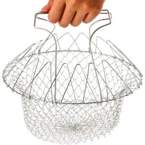 Panier à salade pliable en inox pour cuisson (1/4)
