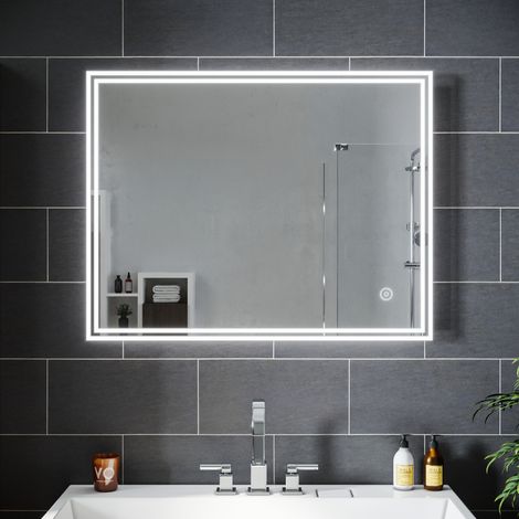 SIRHONA Espejo de Baño con luces LED Espejo Cuadrado de Baño con Función Antivaho Espejo de Baño 90x70cm IP44 Ahorro de Energía (1/5)