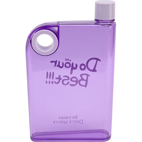 Schlanke, flache Wasserflasche mit Deckel, 420 ml, tragbarer Reisebecher, wiederverwendbare Kunststoffflasche, runde Öffnung, Lila (1/5)