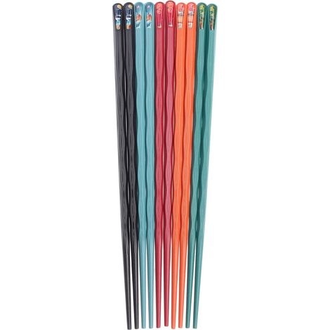 Ensemble de baguettes japonaises de luxe antidérapantes, 5 paires de baguettes réutilisables, coffret cadeau coloré à motifs variés, compatible lave-vaisselle, lot de 5 paires (1/5)