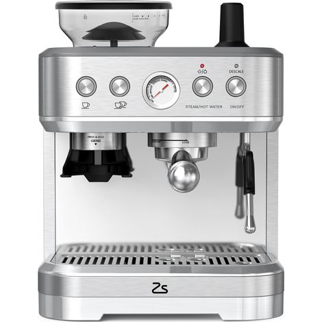 Machine expresso automatique avec broyeur & mousseur à lait - Pompe italienne ULKA 15 bars, PID, buse vapeur 360° - Double tasse, réservoir 2,3 L, trémie 250 g, inox brossé - ETL (1/5)