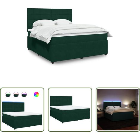 vidaXL LED-Beleuchtung - Boxspringbett mit Matratze Dunkelgrün 180x200 cm Samt (1/5)