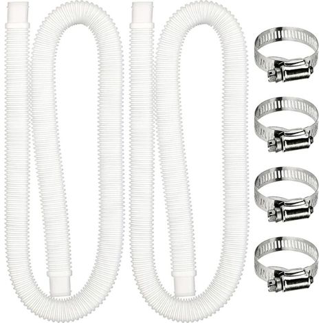 Tuyau de rechange pour filtre de piscine, 1,5 m avec 4 colliers de serrage métalliques, pour piscines hors sol, lot de 2 (transparent)