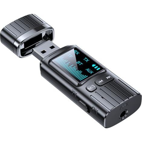 Émetteur-récepteur Bluetooth 5.4 USB compatible, mini adaptateur audio sans fil 2 en 1, adaptateur AUX Bluetooth 3,5 mm pour TV, PC, enceintes, système stéréo voiture/maison, alimentation USB (1/5)