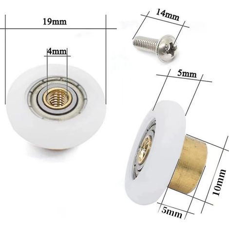 Glattes Set mit 4 Ersatz-Duschtürrädern für 19 mm Durchmesser (Rollendurchmesser 19 mm)