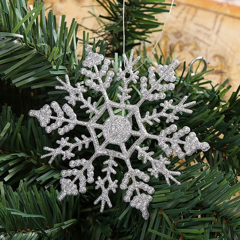 Guirlande De Flocons De Neige - Décorations De Noël En Plastique Pailleté - Pour Arbre De Noël, Couronnes Et Créations Artisanales - 12 Pièces (1/4)
