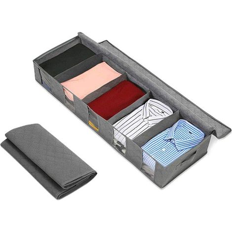 Sacchi portaoggetti sotto il letto con manici e coperchio, contenitore pieghevole con 5 finestre trasparenti, organizer traspirante con cerniera per vestiti, scarpe, coperte (2 pezzi)