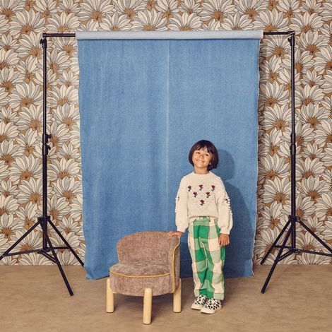 Fauteuil vintage enfant bois d'hévéa et tissu chenille taupe - Louisa