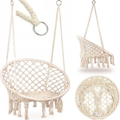 Sedia sospesa a dondolo "Nido di cicogna" per giardino, stile boho, 120 cm - bianca