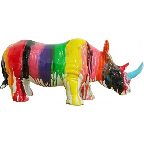 Statue rhinocéros avec coulures multicolores H24 cm - RHINO DRIPS 01 (1/3)