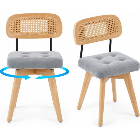 FurnitureR Lot de 2 chaises pivotantes grises en chenille avec dossier cannage (1/5)