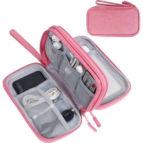 Organiseur électronique, pochette de voyage pour câbles et accessoires électroniques, étui de transport portable et étanche à double couche, sac de rangement tout-en-un pour câbles, cordons, chargeurs (1/5)