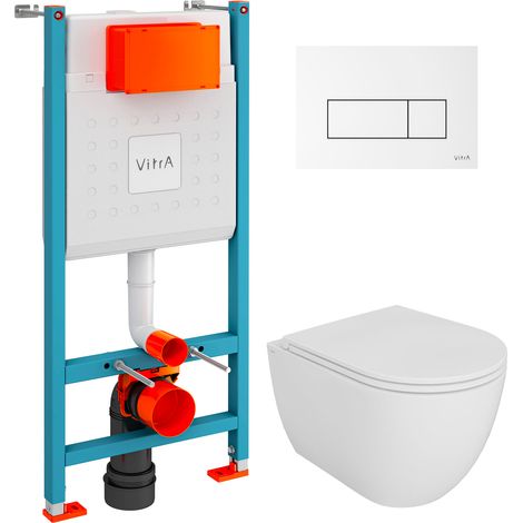 Pack Bati-support VitrA Sol mur + cuvette suspendue sans bride M40 + plaque commande blanche