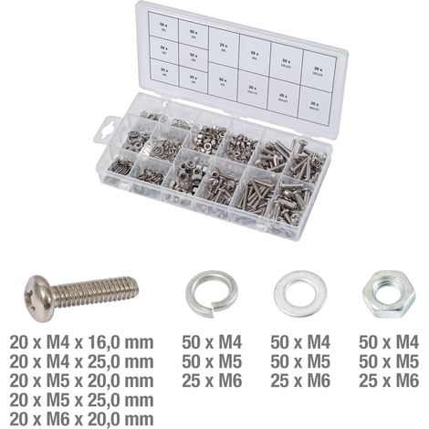 Variedad de tornillos, arandelas y tuercas de acero inoxidable, 475 piezas (1/5)