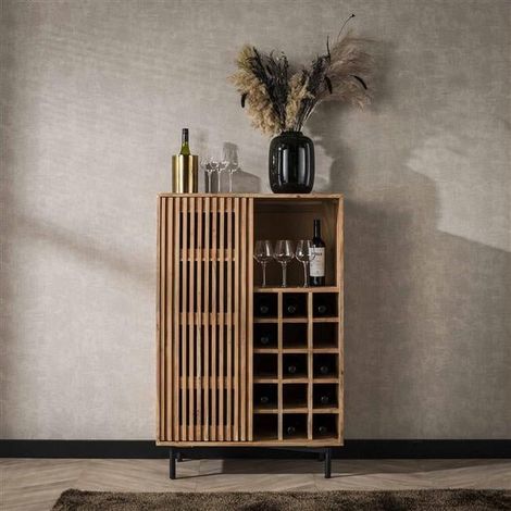 Industrieller Weinschrank Monja aus Akazienholz