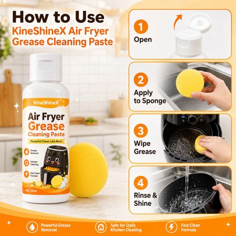 KineShineX Airfryer-Ölfleckenentferner, Hochleistungs-Küchenölentferner, Frittierkorb, Backblech und Sieb (1/5)