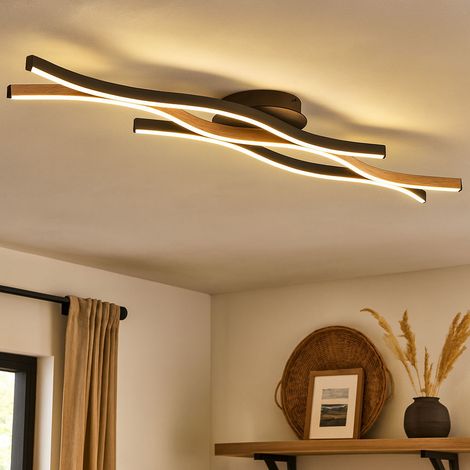 LED Deckenleuchte Wohnzimmerlampe Deckenlampe Alu schwarz 1 flammig, Metall Kunststoff, 1x LED warmweiß 1250 lm, L 108 cm