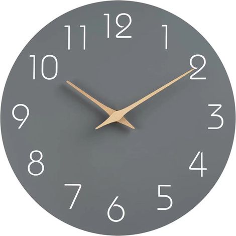 Horloge murale en bois sans tic-tac, 25 cm, pour chambre, maison, cuisine, chambre, bureau, école ,gris (1/4)