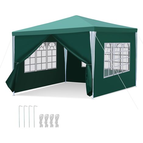 Jiubiaz Tenda per ricevimenti da esterno 3x3 m – Verde, gazebo da giardino con struttura in ferro e telo in PE resistente