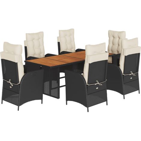 Maison Exclusive - 7-tlg. Garten-Essgruppe mit Kissen Schwarz Pol