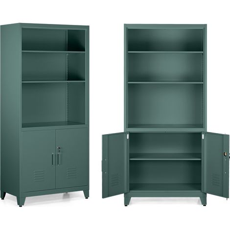 Armadio metallo con serratura 5 ripiani e due ante 85x190 cm verde - Yumi (1/5)