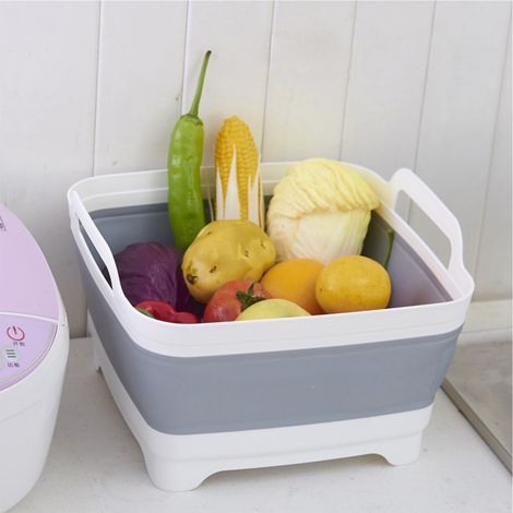Évier pliable avec bonde et poignée, bassine pliable, récipient à eau pliable, bassine de stockage d'eau portable pour la vaisselle, camping, randonnée, cuisine à la maison (1/5)