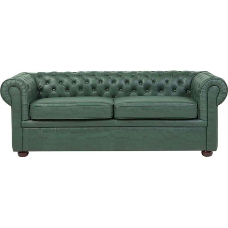 Sofa 3 Seater CHESTERFIELD Faux Leather Green (1/5)