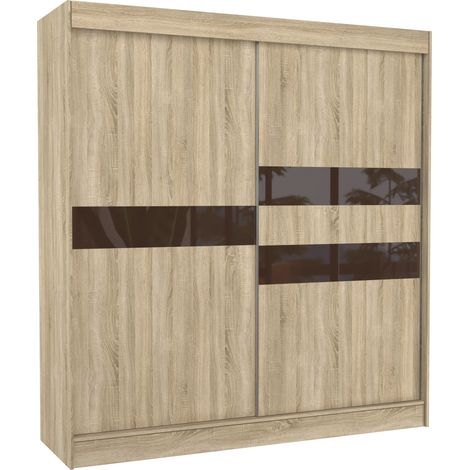 Armoire de chambre à portes coulissantes bois clair mat et marron laqué Korza - 3 tailles-Largeur 120 cm (1/5)