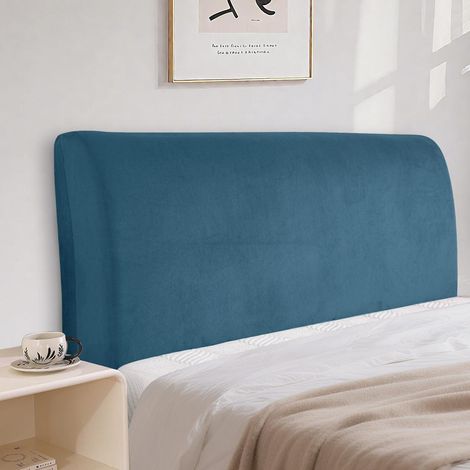 Housse de tête de lit en velours extensible 150cm bleu paon (1/5)