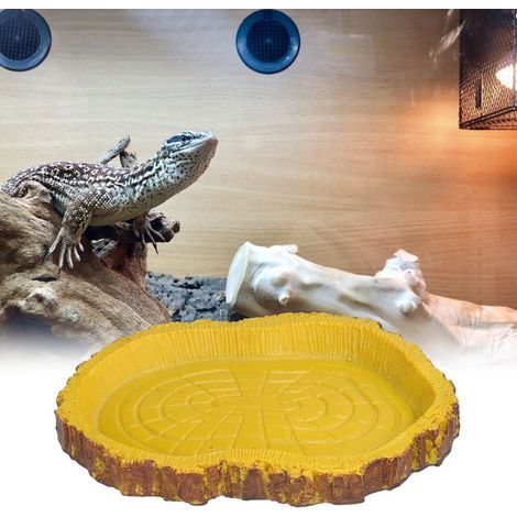 Bac à nourriture reptile imitation tronc pour tortues, lézards et amphibiens - Résine naturelle 11.5x8.5 cm (1 pièce) (1/5)