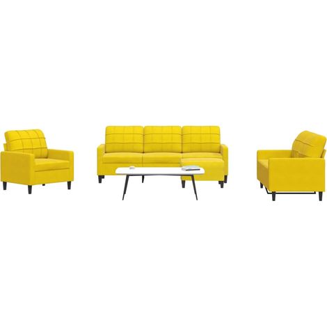 vidaXL Terciopelo - Juego de sofás con cojines 4 piezas terciopelo amarillo (1/5)