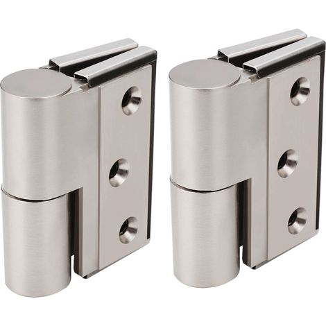 Set mit 2 Scharnieren aus Edelstahl und Zinklegierung, 90 mm, für Badezimmertüren und Trennwände (1/5)
